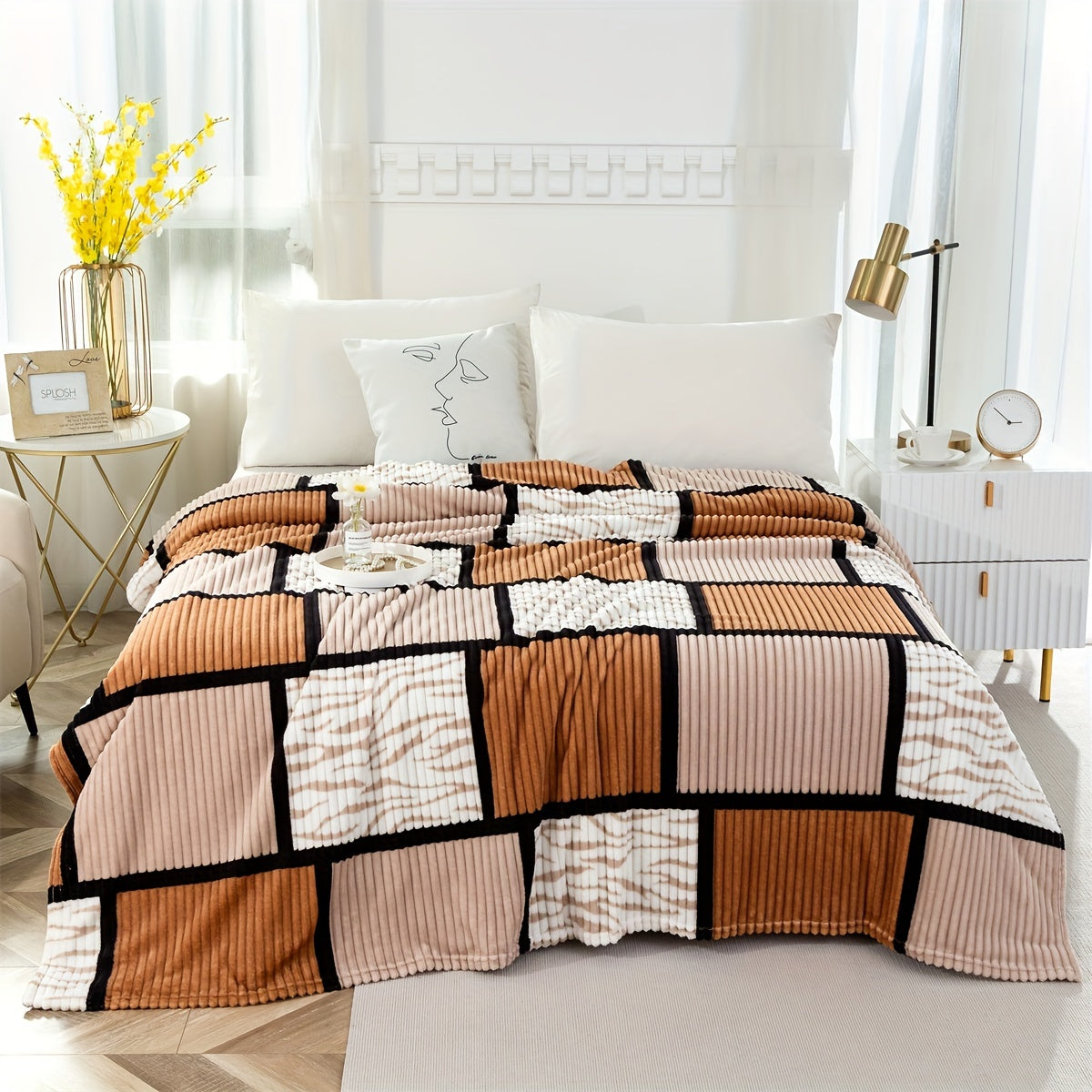 Soft and luxurious, this Color Block Faux Rabbit Fur Bed Blanket adds a cozy touch to any room in your home. Perfect for keeping warm on chilly nights, this stylish throw blanket is perfect for beds, sofas, and couches.