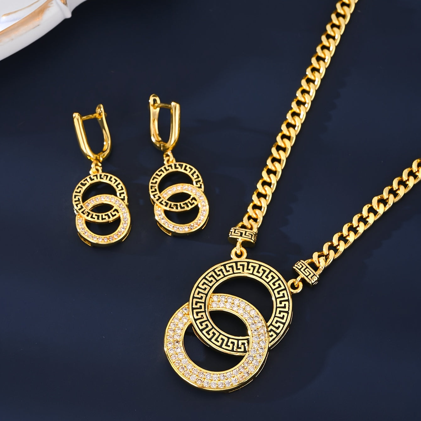 MEIZ 18K Golden Plated Jewelry Set - 5 Pieces, Arabian Style with Synthetic Zirconia, Copper Material, Luxury Gift for Women. Includes Necklace, Earrings, and Bracelet. Perfect for Parties, Weddings, and Valentine's Day. Suitable for All Seasons.