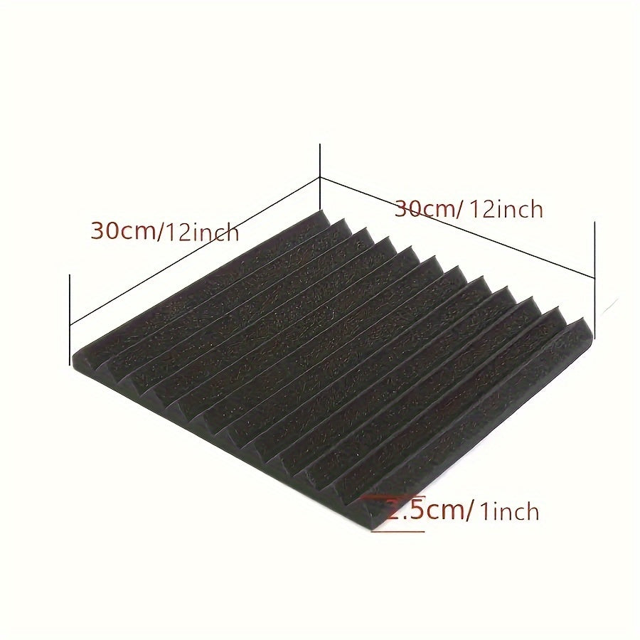 12 ta qora akustik ko'pik panellari qutisi, o'lchamlari 2.54 sm x 30.48 sm x 30.48 sm, studiyalar va uy ofislarida ovoz so'rish uchun. Yong'inga chidamli va reverb va echo'larni kamaytiradi. Akustikani yaxshilaydi.