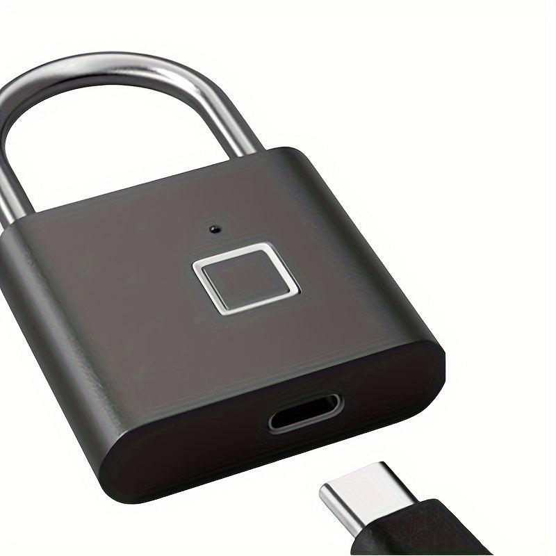 Upgraded Type-C fingerprint padlock with storage for 20 prints, made of zinc-golden alloy.