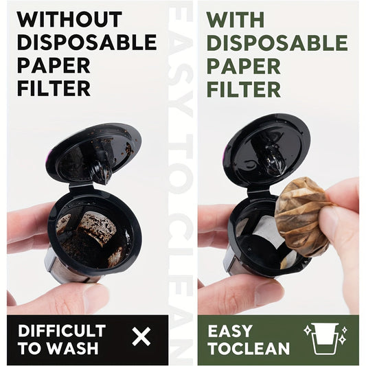 Paper filters for use in Keurig single-brewer reusable cups, compatible with all brands of reusable K cups and K-cup coffee pods