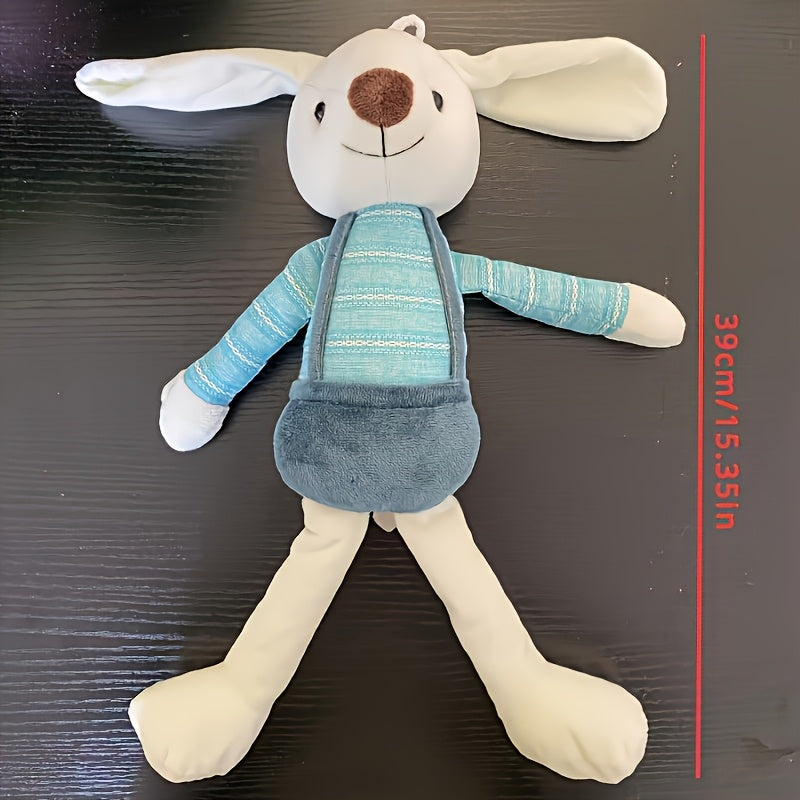 Preppy style unisex bunny plush toy, polyester filling and cover, dry clean only, ideal Easter gift.