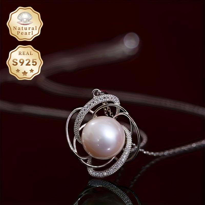 MUFAN Elegant Simple Style 925 Sterling Silver Freshwater Pearl Pendant Necklace featuring Natural June Birthstone. Perfect for daily wear and special occasions, comes in a lovely gift box. Brand Selection, 12-13mm size with Growth Marks and Shape and