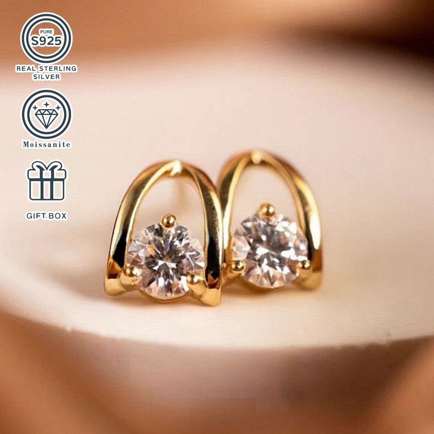 These 1ct*2 carat Moissanite earrings are set in S925 sterling silver and plated with 18K Gold. The total weight of the earrings is approximately 2.5g, making them a perfect anniversary gift for women who appreciate high-quality jewelry.