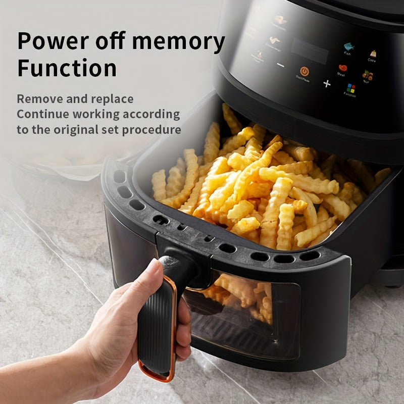 6L sleek black air fryer with large color touch screen, electric deep fryer for delicious fries & chicken nuggets, easy-to-use, multi-functional, 220V-240V, food-viewing window, home