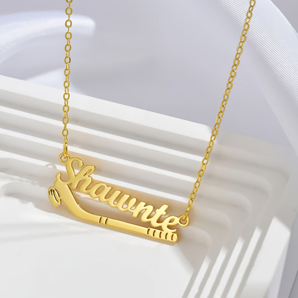 Personalized Stainless Steel Ice Hockey Name Necklace, Ideal for Hockey Enthusiasts, Great for Christmas or as a Token of Love. Features a Bohemian and Sporty design, perfect for any sports lover.