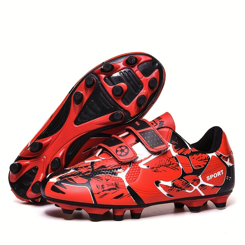 Boy's FG Football Boots with Hook & Loop Fastener, Outdoor Anti-skid Breathable Soccer Cleats