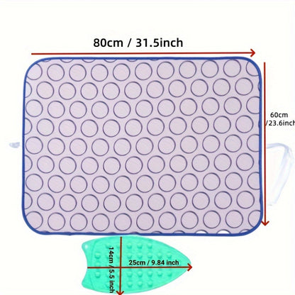 Set of 2 items: Ironing mat and silicone iron rest pad that are foldable and can withstand high temperatures. The ironing mat is 6-layer thick, heat-resistant, waterproof, and has a non-slip surface suitable for both home and travel use. It can also be