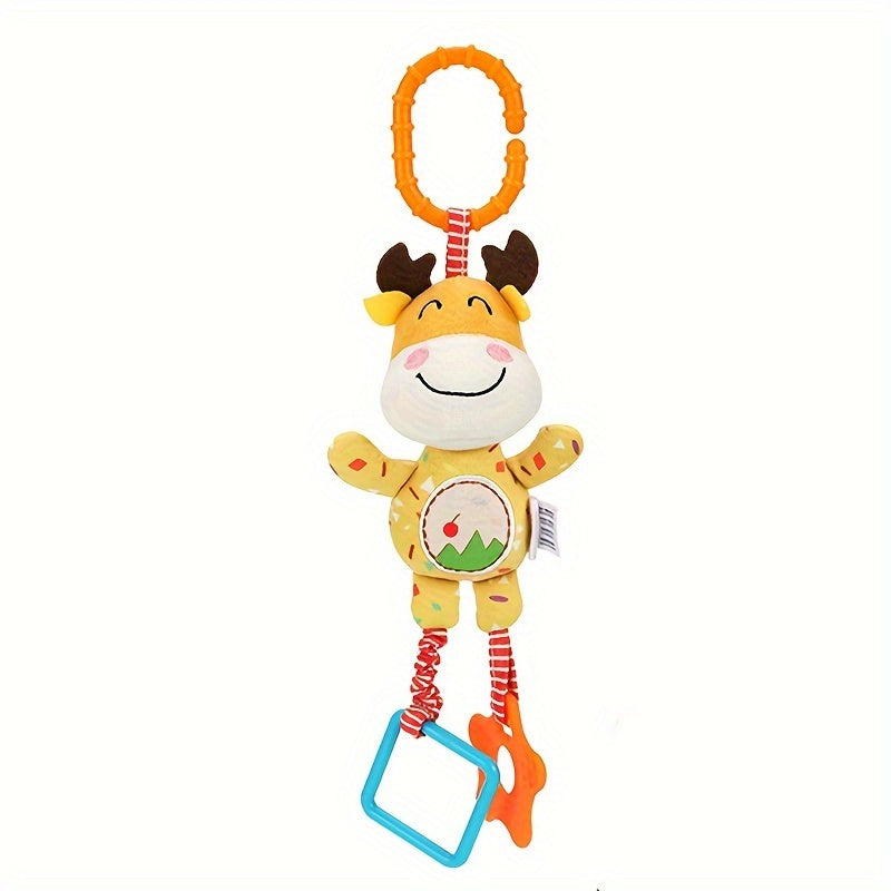 Plush Animal Baby Grip Toy Set - includes Lion, Frog, Elephant, and Fawn Toys with Wind Chime and Hanging Pendant for Crib, Suitable for Babies 0-3 Years - Educational Rattles, Perfect for Christmas, Thanksgiving, Halloween, and Easter Gifts.