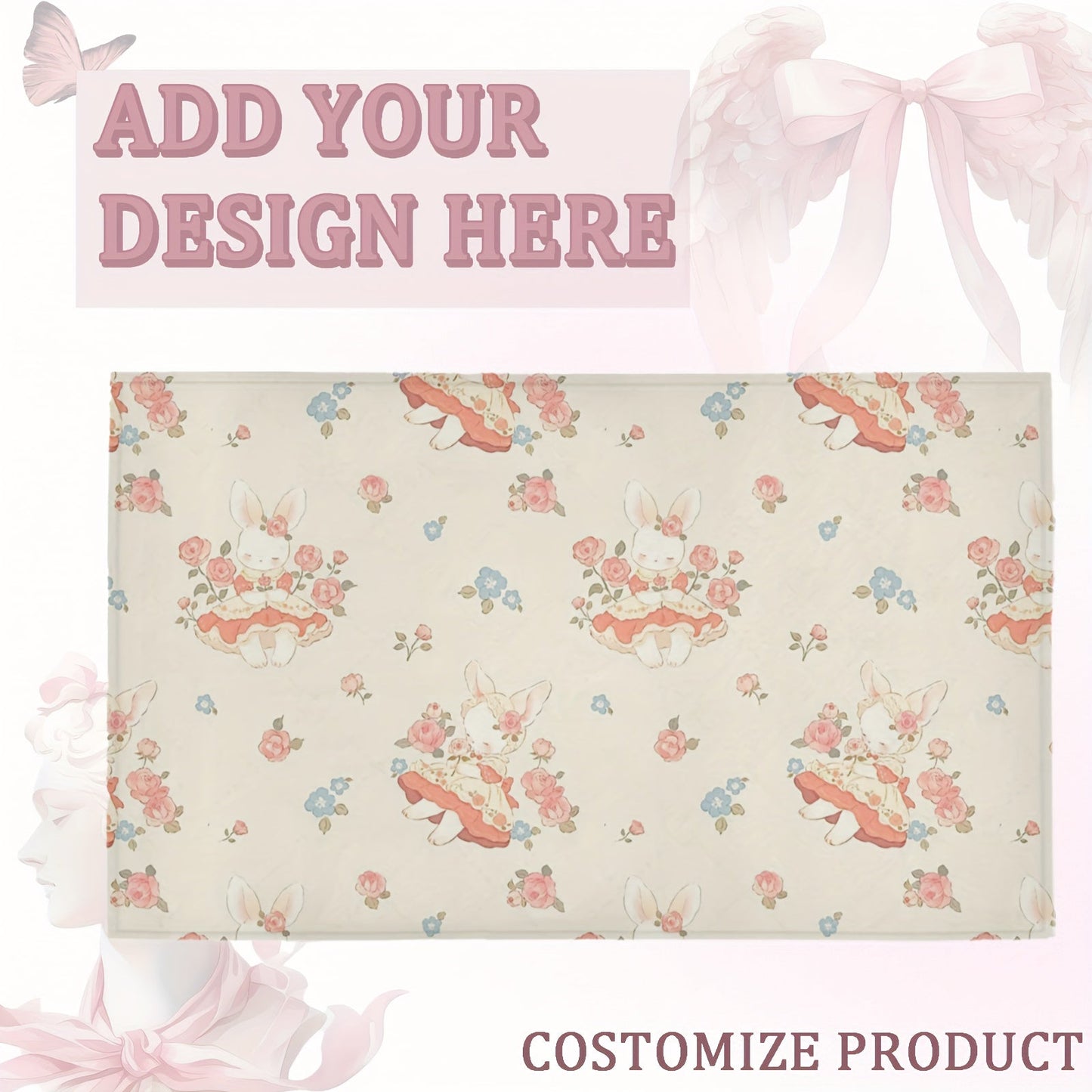 Enhance your space with this charming Rabbit & Floral Design Kitchen Floor Mat. Measuring 76.2cm x 45.72cm, this mat is customizable and perfect for your bedroom, bathroom, living room, office, and more. It is thick, sponge-filled for comfort, non-slip