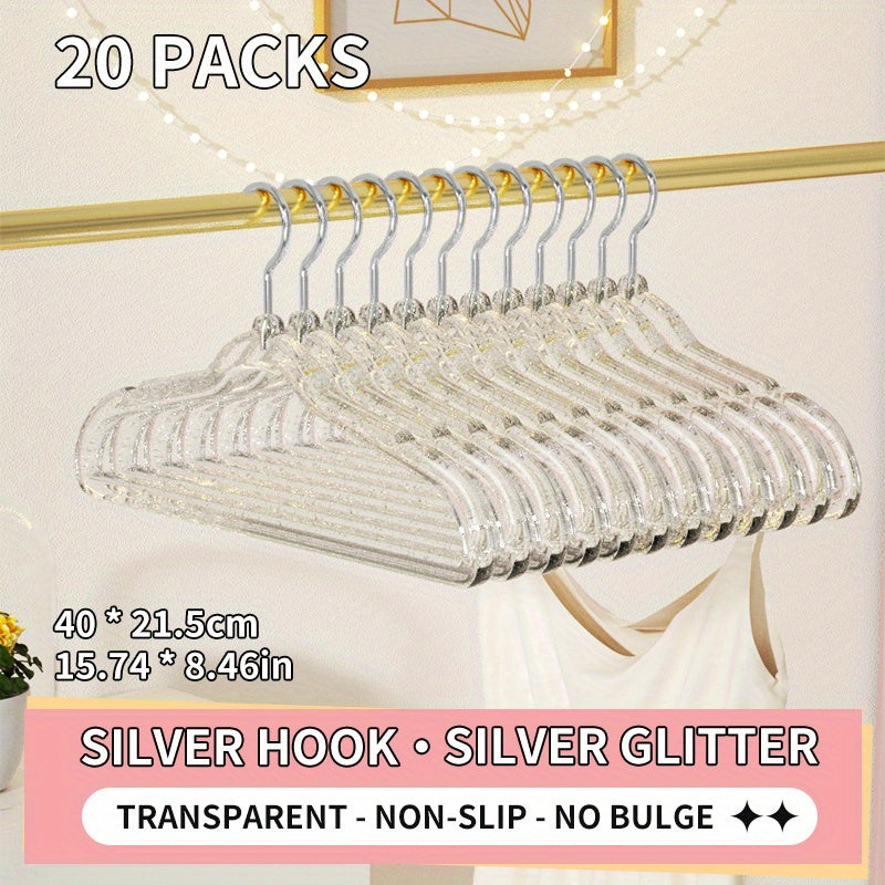 Set of 20 Plastic Transparent Clothes Hangers for Drying and Organizing Clothes, Non-slip and Non-marking Design, Ideal for Closets, Wardrobes, Home, Dorms, and Rental Housing.