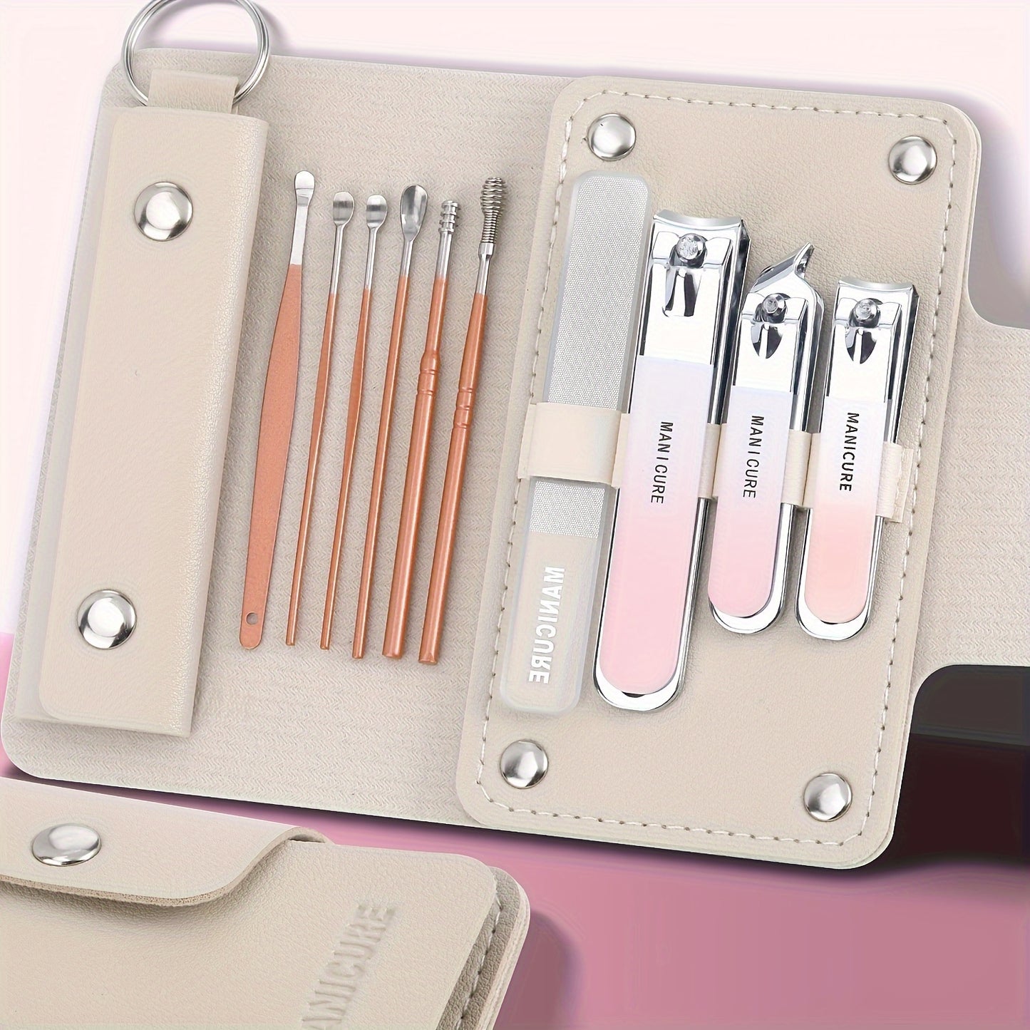 10-piece manicure set includes nail clippers, ear spoon, and other personal care tools for grooming at home or while traveling. Great gift idea!