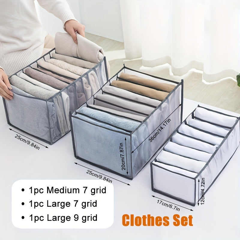 Organize your wardrobe with our variety of storage solutions, including transparent mesh bags for underwear and socks, foldable plaid boxes, and simple style drawer organizers. Perfect for storing children's clothes or as a Christmas, Thanksgiving, New