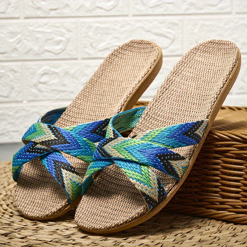 Women's Striped Linen Slippers - Comfortable Summer Fashion with EVA Sole