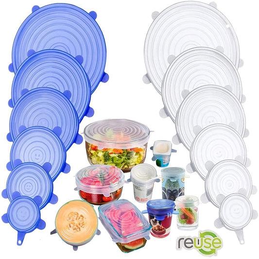 Get 2 Sets of Durable Silicone Stretch Covers - Reusable, Keep Food Fresh, Microwave Safe, Easy to Clean - Suitable for Most Containers