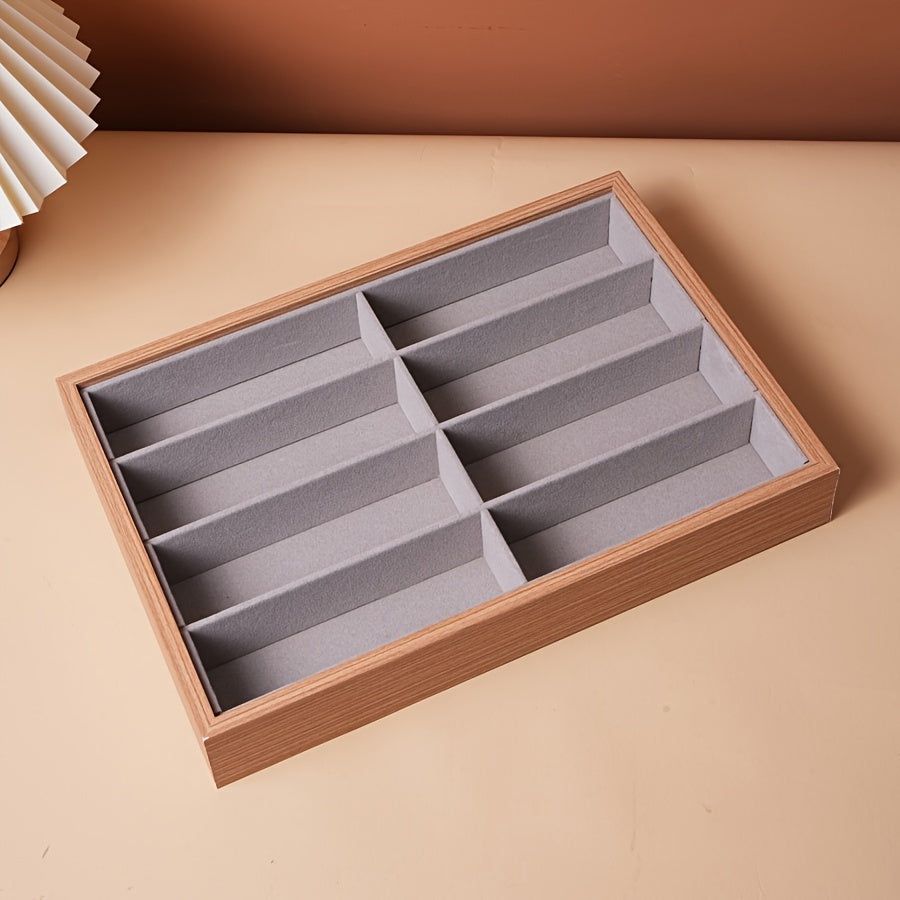 Organizer for Watches and Jewelry with 8 Slots, Wooden Grain Design, Storage Holder for Glasses, Display Case and Collection Box