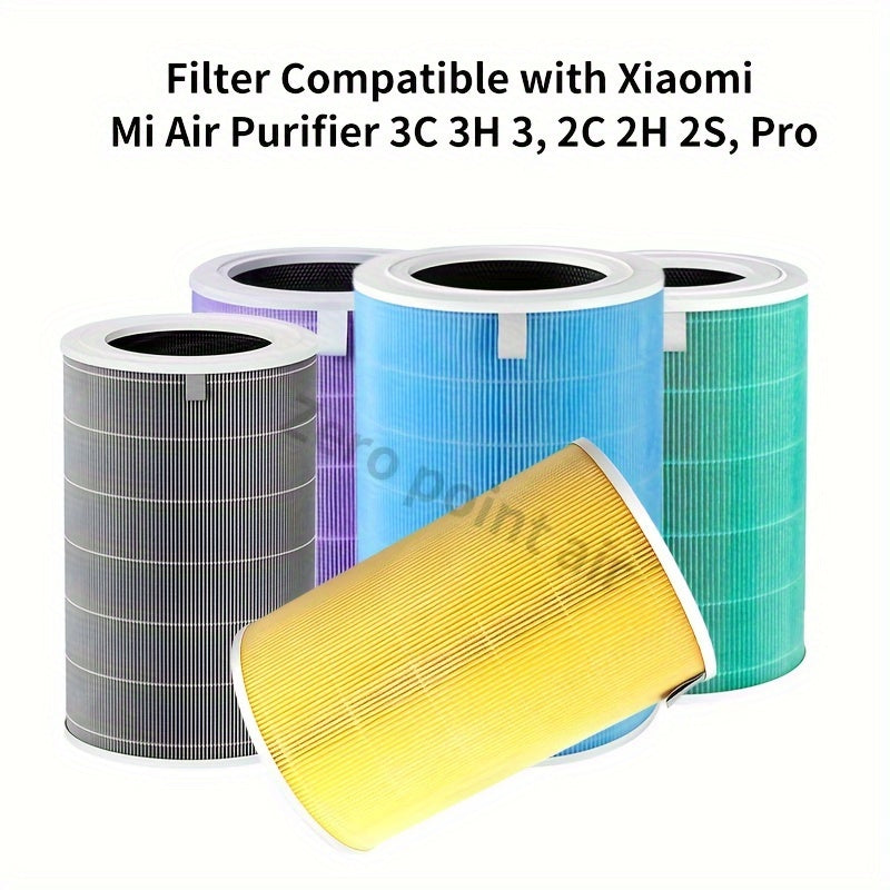 True HEPA Air Filter for Xiaomi Mi Air Purifier, Compatible with various Mi models, includes H13 pre-filter, activated carbon, 3-layer filter, RFID block, made of PET material, no power required, ideal for office and kitchen use.