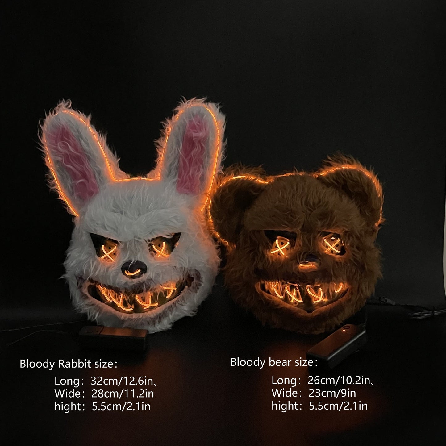 Glowing Rabbit & Bear Masks with LED Lights for Halloween/Easter, Fun Dress-Up Accessories, Perfect for Music Festivals