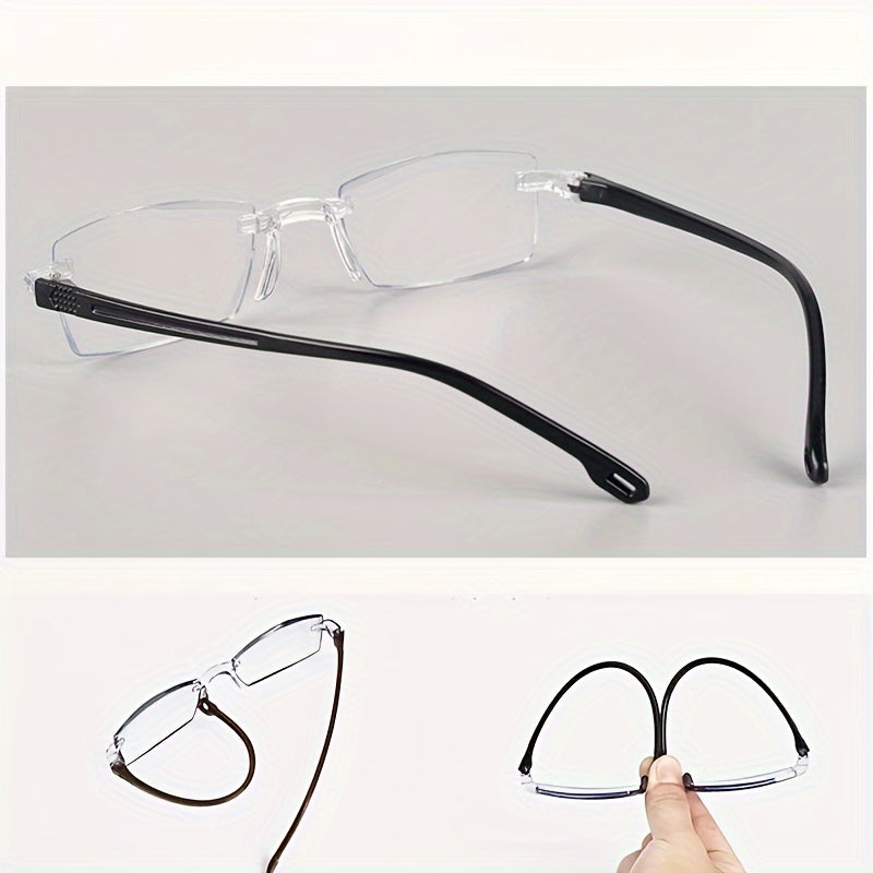 Bifocal reading glasses with clear lenses for women and men to reduce eyestrain while using computers.