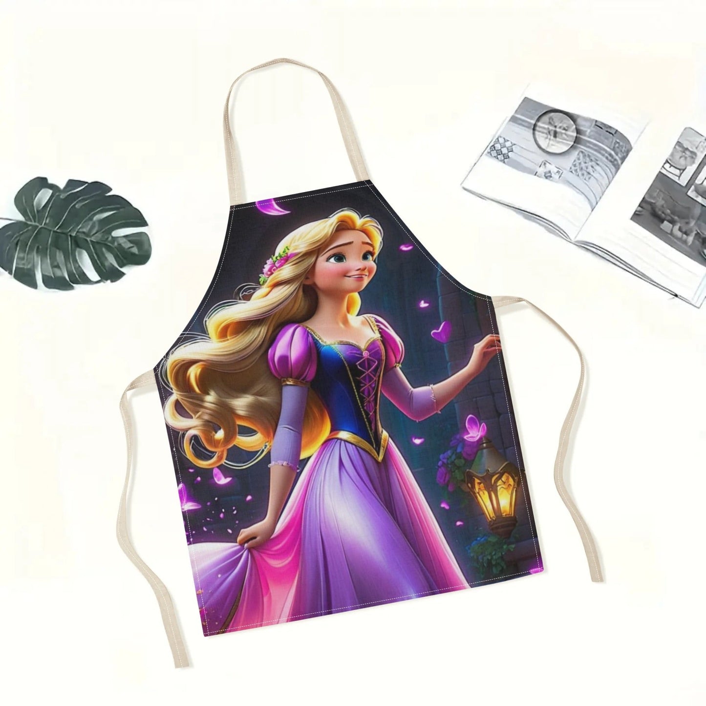 Durable and Elegant Polyester Disney Cinderella Cartoon Waterproof Apron - Ideal for Home Use, Hotels, Supermarkets, Restaurants, Fruit Shops, and Milk Tea Stands