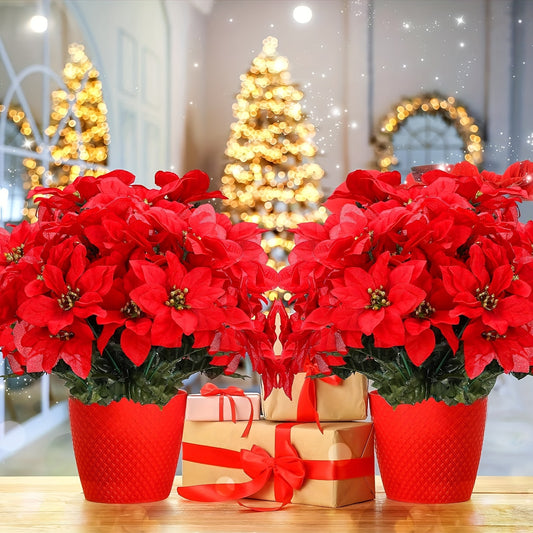 Simulation Christmas bouquet with 2 pieces of artificial flowers suitable for indoor and outdoor Christmas decoration. Perfect for wedding arrangements and porch or garden decor.