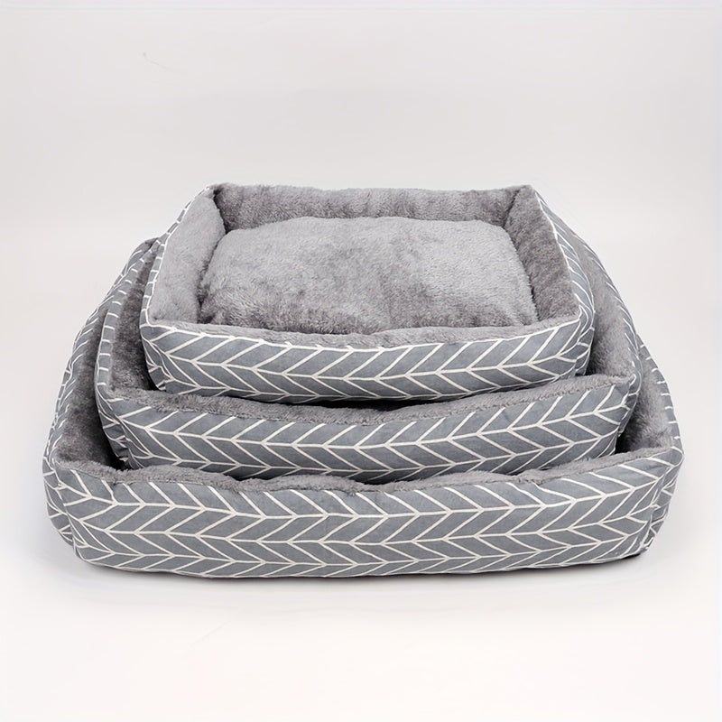 Stylish and durable pet bed for small dogs and cats with cozy pillow-style design and non-slip waterproof base. Made with polyester argyle pattern and polypropylene fiber filling for extra