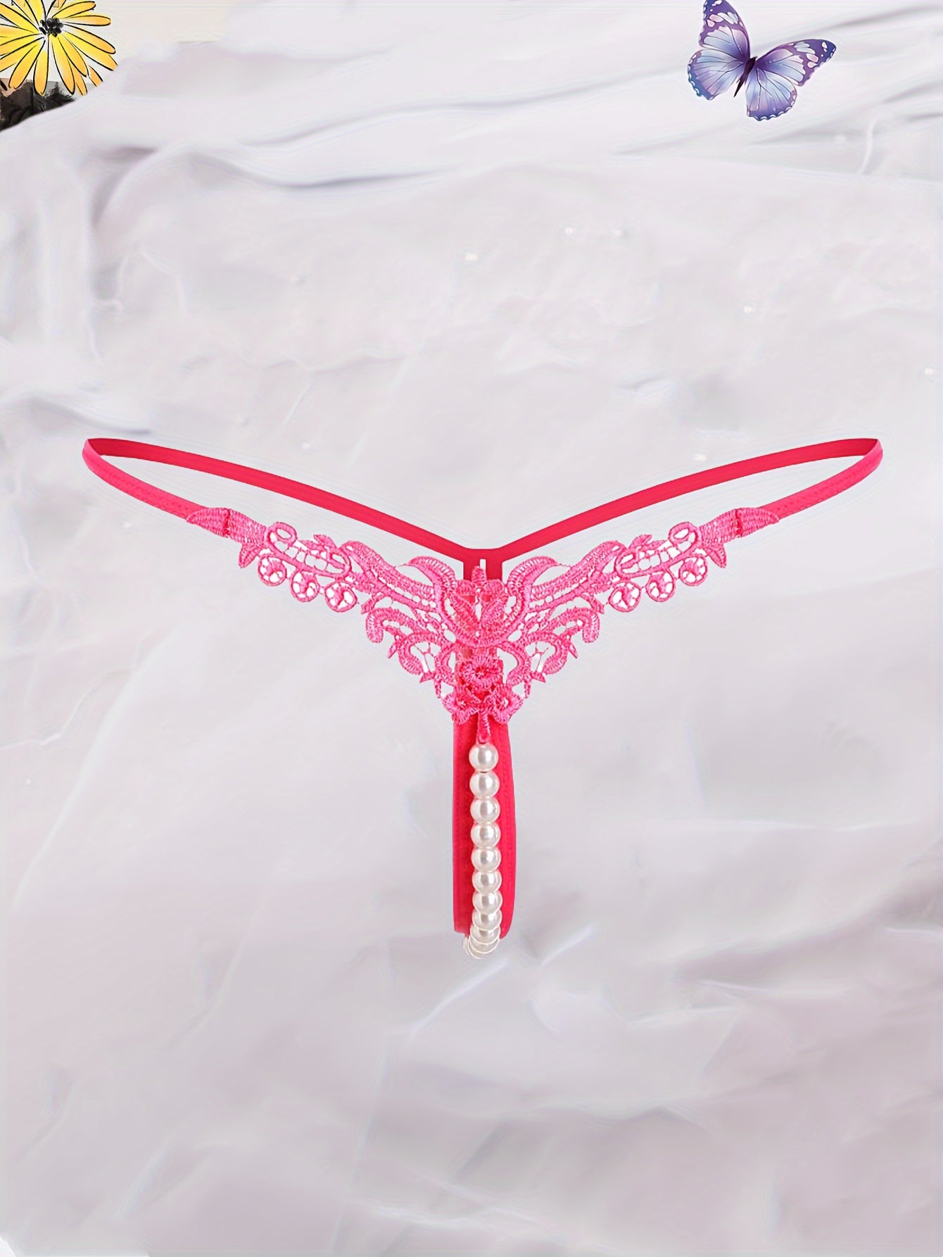 Women's low-rise thong with faux pearl design, sexy lingerie & underwear.