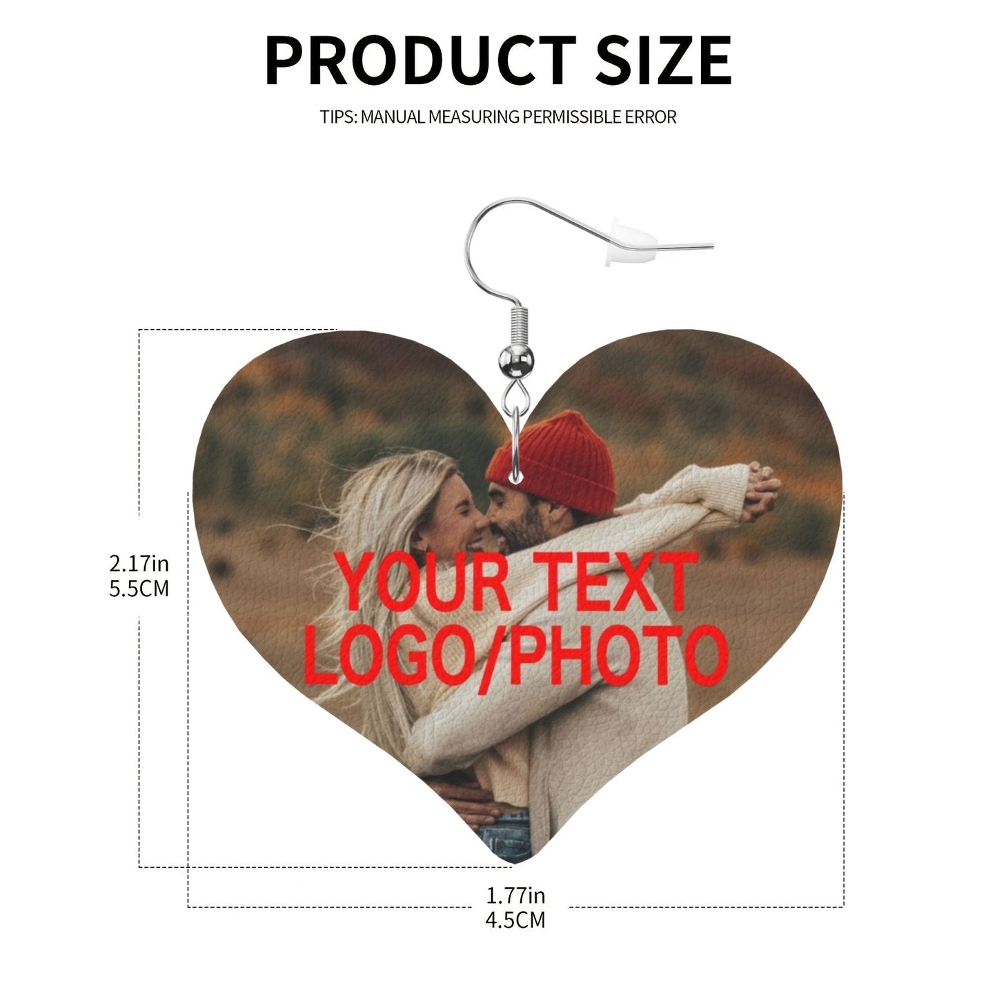 Personalized Heart-Shaped Leather Earrings - Custom Text/Photo, 925 Silver Plated, Elegant Design, Perfect for Any Occasion