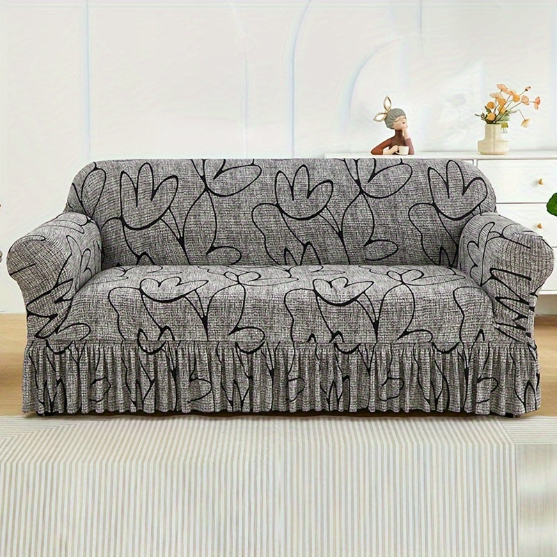 Bohemian Rabbit Print Stretch Sofa Cover with Skirt, Elastic, Machine Washable, Dustproof Slipcover for Sofas, Suitable for Living Room Decor.