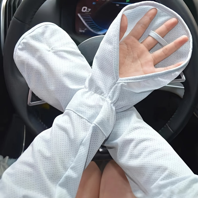 Elegant Black and White Horseshoe Sleeves - Loose Hook Finger Arm Covers for Women Driving, Providing Summer UV Protection