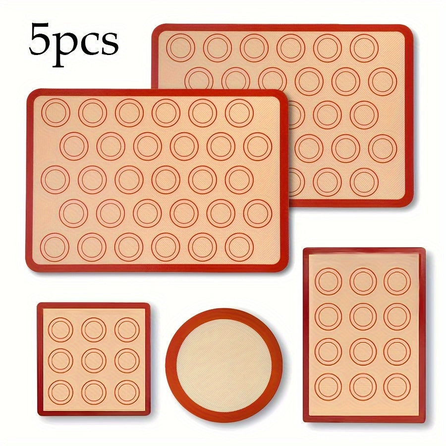 5-Piece Set of Silicone Baking Mats - Durable and Heat Resistant Macaron Liners for flawless Pastries, Non-Stick Oven Mats for Effortless Cleaning, Must-Have Kitchen Tool for Baking Cookies and Cakes