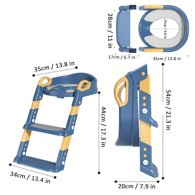 1pc Children's Step Toilet with Folding Potty Training Seat, Ladder, Comfortable Cushion Design, Anti-Slip, Adjustable Height.