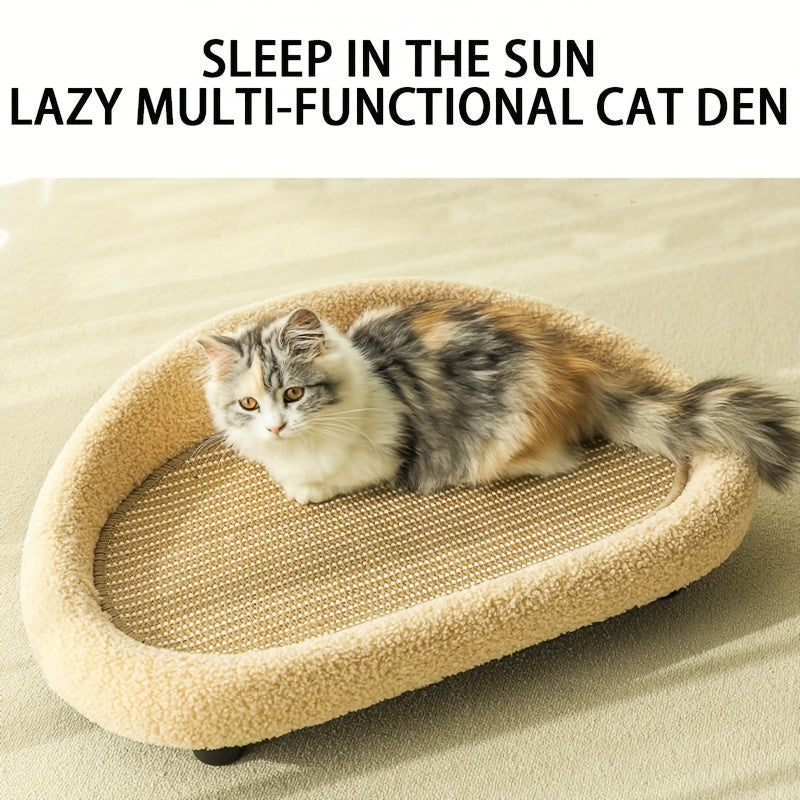 Cat Sofa Bed with Scratching Pad, Assembled Faux Hemp Scratcher, Durable Resting Area for Cats.