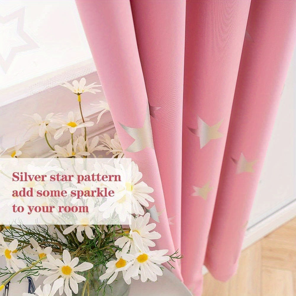 Blackout curtains with star foil print for bedroom, thermal insulated and room darkening.