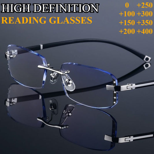 VIGO TR90 Photochromic Reading Glasses with Rimless Clear Lenses for Men and Women, Color Changing Presbyopia and Myopia Function.