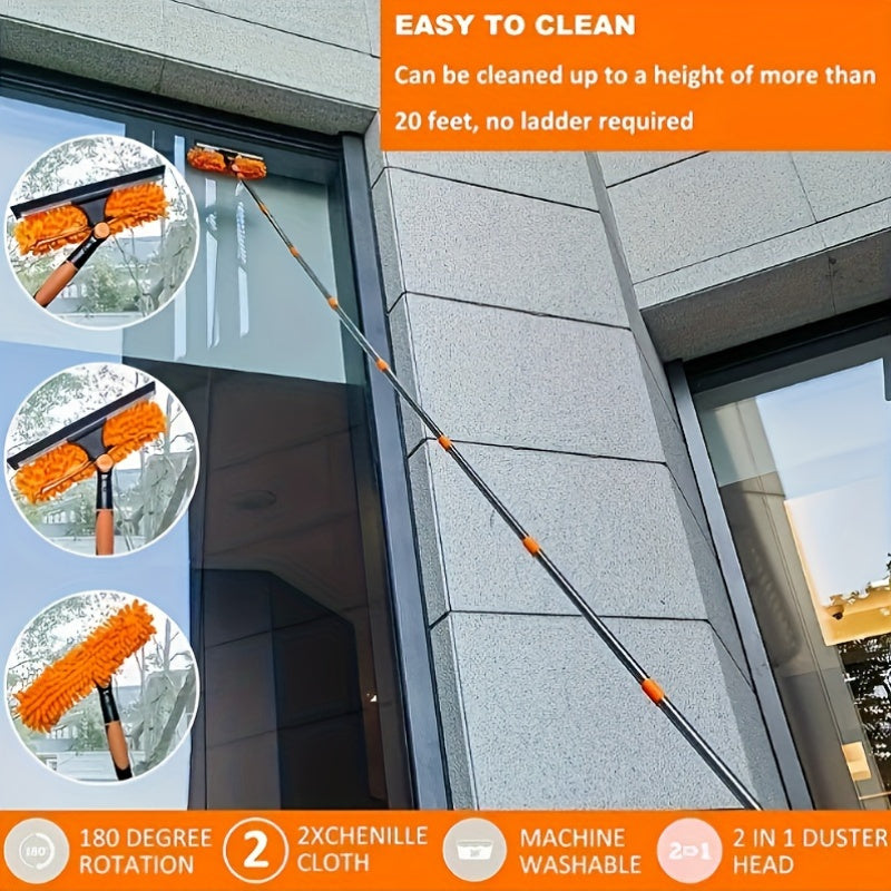 Glass cleaning tool with 4-meter long splicing for ladder-free window cleaning.