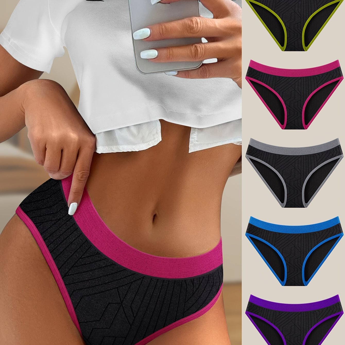 5 breathable and comfy contrast color panties for women