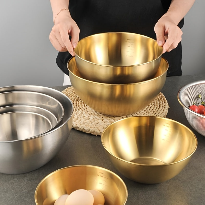 Set of 3 stainless steel salad bowls with measuring marks, various sizes - 700ml, 1200ml, 3000ml