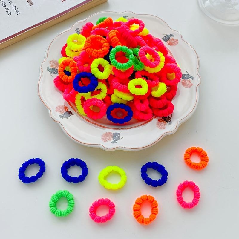 100 colorful elastic small hair ties for girls, headwear and hair styling accessories.