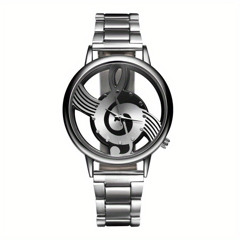 Stainless Steel Musical Notation Quartz Watch for Men's Fashion