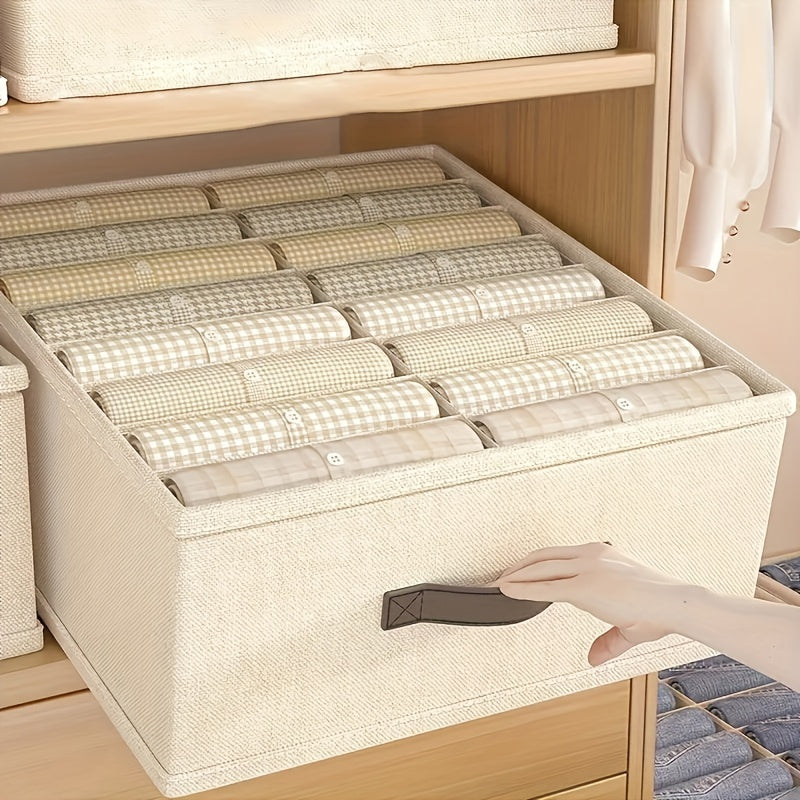 Foldable drawer organizer set with 16 cells, ideal for organizing underwear, socks, and bras. Features an easy-access fabric divider, making it a space-saving storage solution for your closet. Constructed from durable materials for long-lasting use.