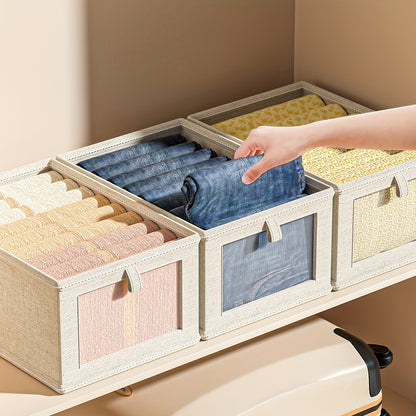 Multifunctional linen storage box in cream - spacious and portable organizer for various items.