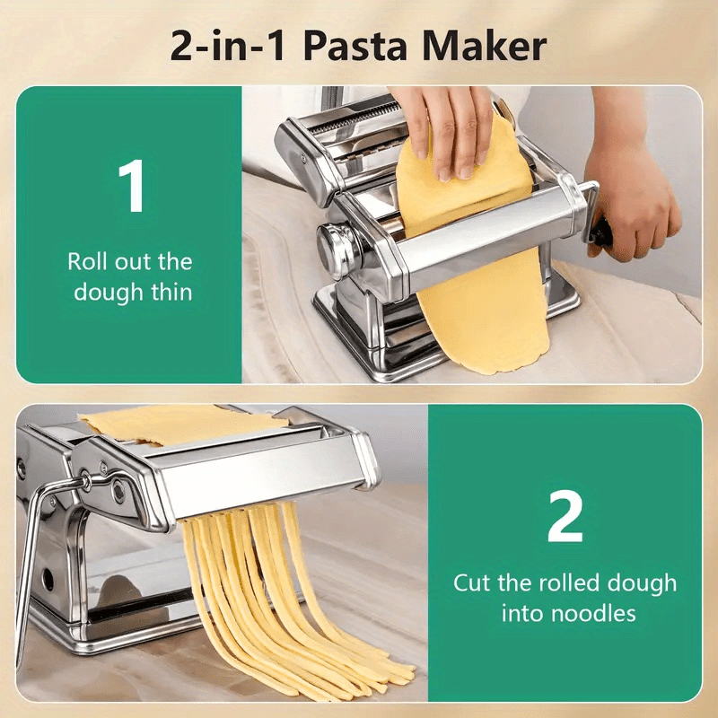 For kitchen enthusiasts who prefer a hands-on approach, this multifunctional Stainless Steel Manual Pasta Maker is compact and ideal for home use. No batteries are required, making it perfect for making dough and noodles. A must-have food supply