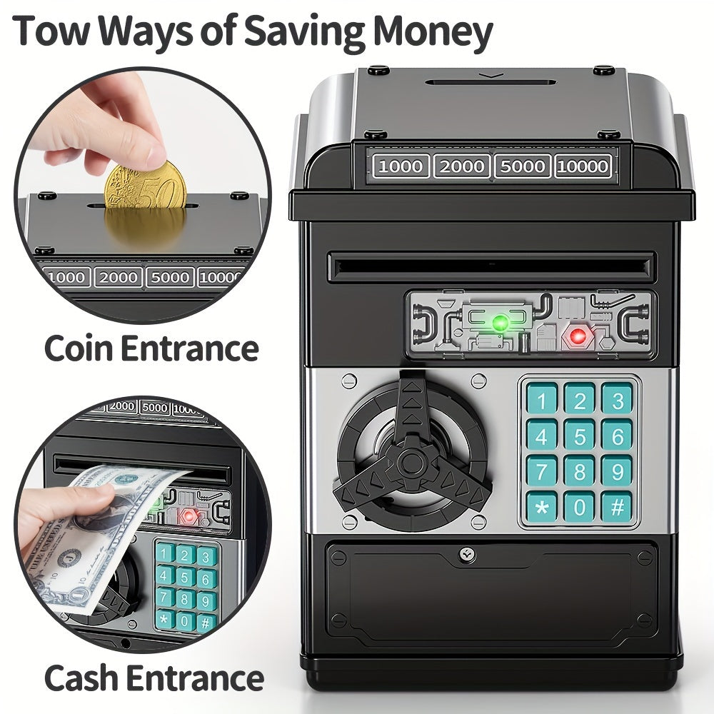 Youngsters ATM-Style Penny Bank with Scroll Paper Feature, Durable ABS Material, Black - Perfect Gift for Boys & Girls Ages 3+