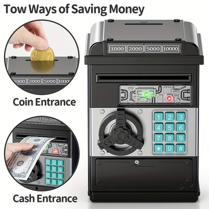 Youngsters ATM-Style Penny Bank with Scroll Paper Feature, Durable ABS Material, Black - Perfect Gift for Boys & Girls Ages 3+