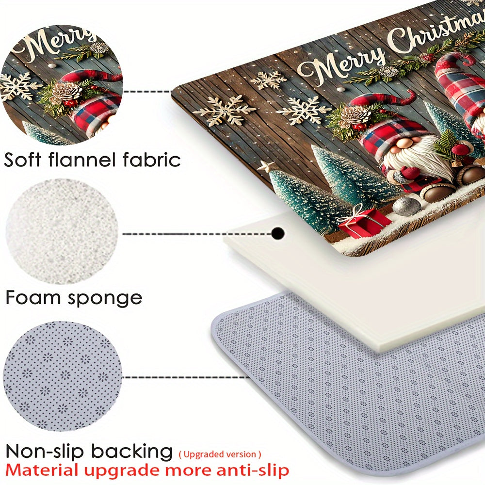 Cozy Christmas Gnome Flannel Door Mat - Luxuriously Thick, Non-Slip & Highly Absorbent Rug for Home Decor, Ideal for Bedroom, Living Room, and Entryway