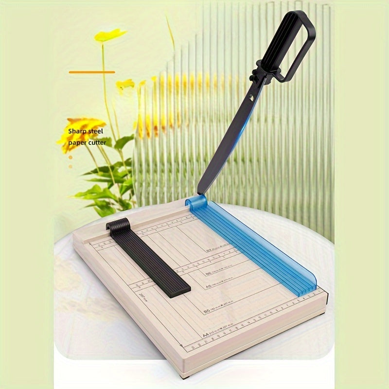 Manual A4 paper cutter with removable blade and ABS resin body.