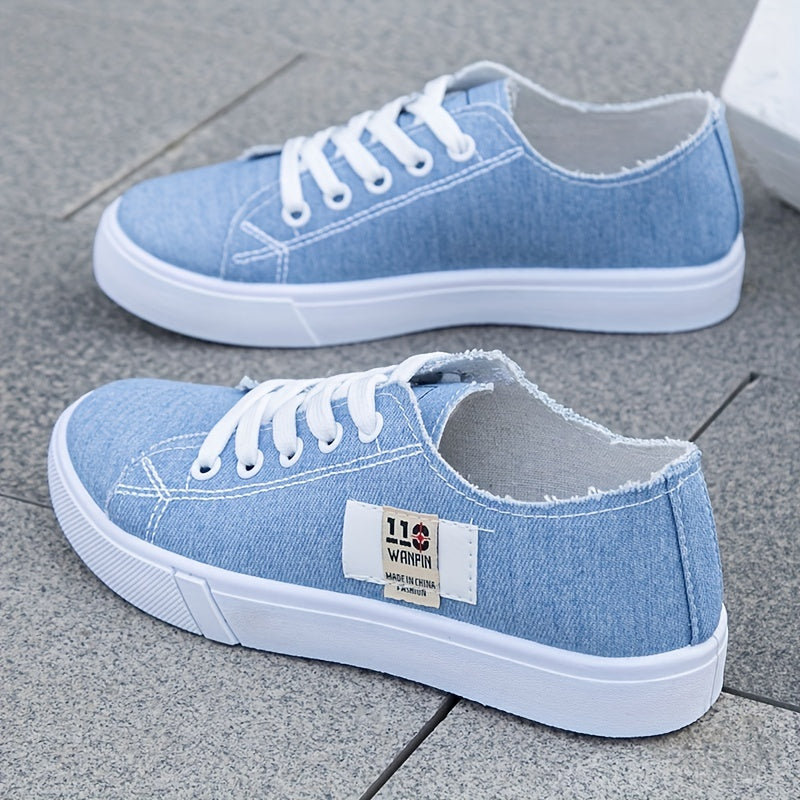 HERYUM Women's Black and Blue Denim Sneakers - Lace-Up Design with White Accents, Comfortable and Trendy Casual Shoes