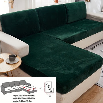 Golden Velvet Sofa Cover provides winter warmth and dustproof furniture protection. Easy to clean with elastic fabric, it offers full coverage and universal anti-slip design. Also serves as an anti-cat scratch back cover, cloth cushion cover suitable for