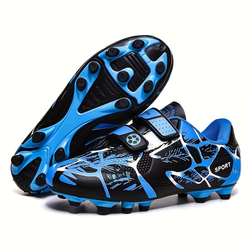 Boy's FG Football Boots with Hook & Loop Fastener, Outdoor Anti-skid Breathable Soccer Cleats